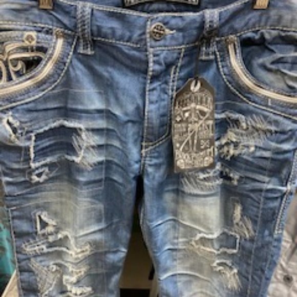 Men's Light Blue Distressed Affliction Jeans "Ace" Style, size 33 - Picture 1 of 7